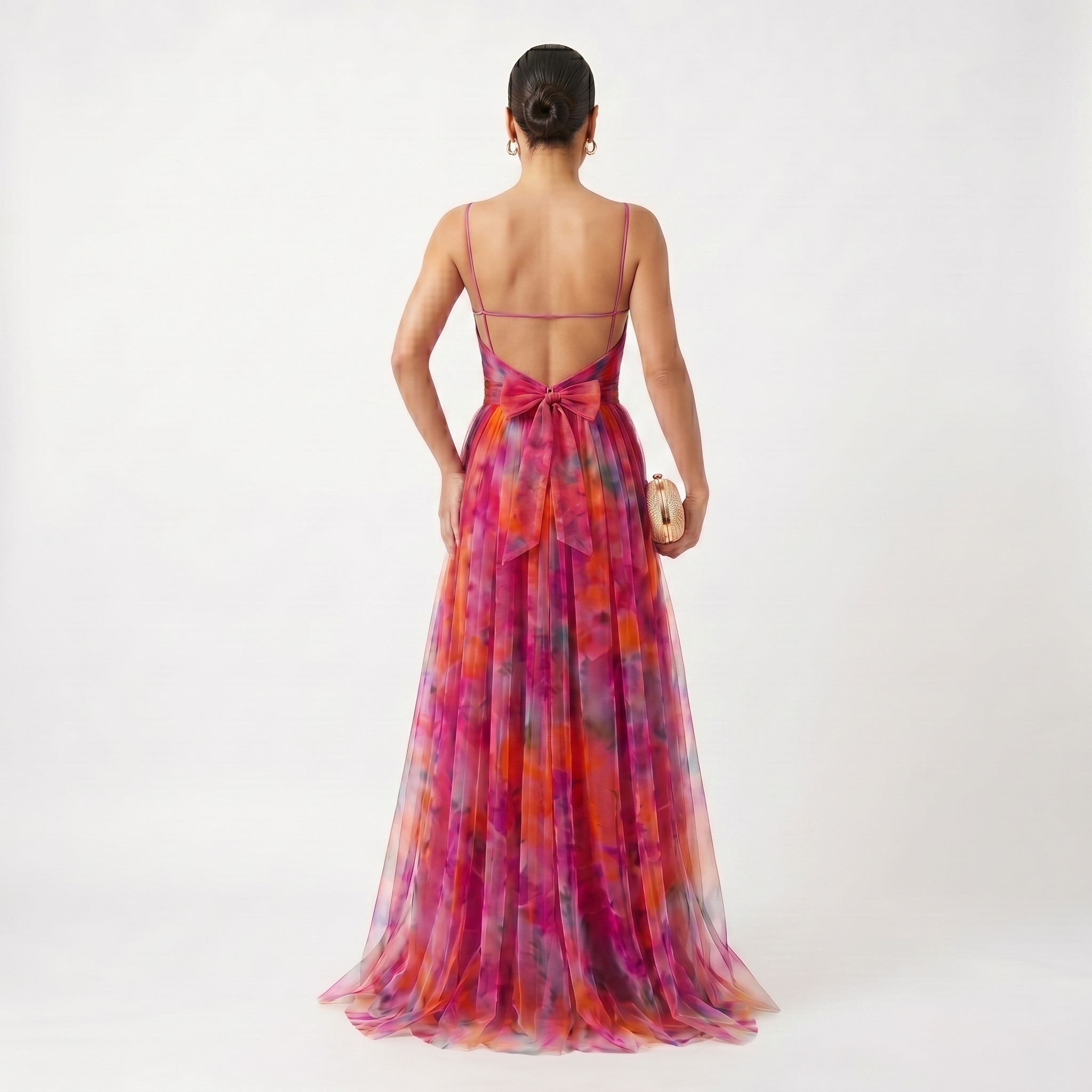 Helena | Vestido de Gala en Tul con Estampado Acuarelado