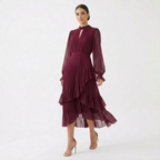 Mariana | Vestido Plisado con Mangas Fluidas y Volantes Asimétricos