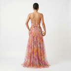 Helena | Vestido de Gala en Tul con Estampado Acuarelado