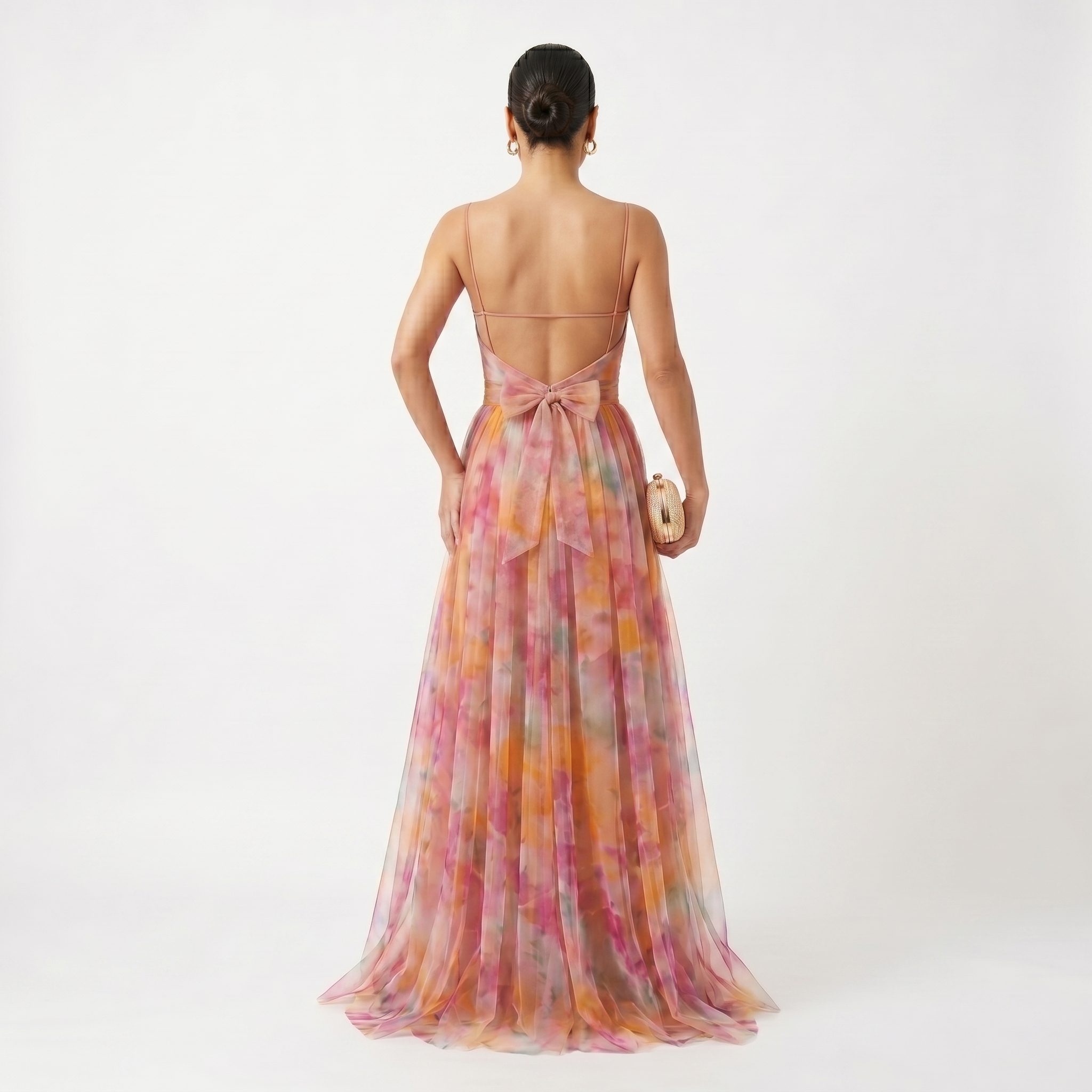 Helena | Vestido de Gala en Tul con Estampado Acuarelado