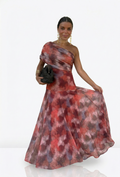 Catarina | Vestido Maxi Asimétrico con Estampado Abstracto