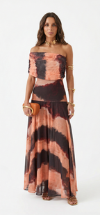 Catarina | Vestido Maxi Asimétrico con Estampado Abstracto
