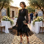 Mariana | Vestido Plisado con Mangas Fluidas y Volantes Asimétricos