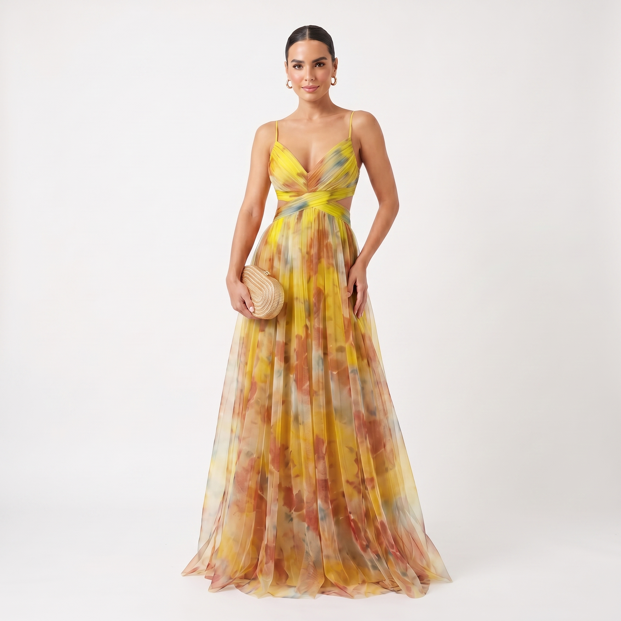 Helena | Vestido de Gala en Tul con Estampado Acuarelado