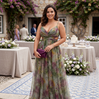 Helena | Vestido de Gala en Tul con Estampado Acuarelado