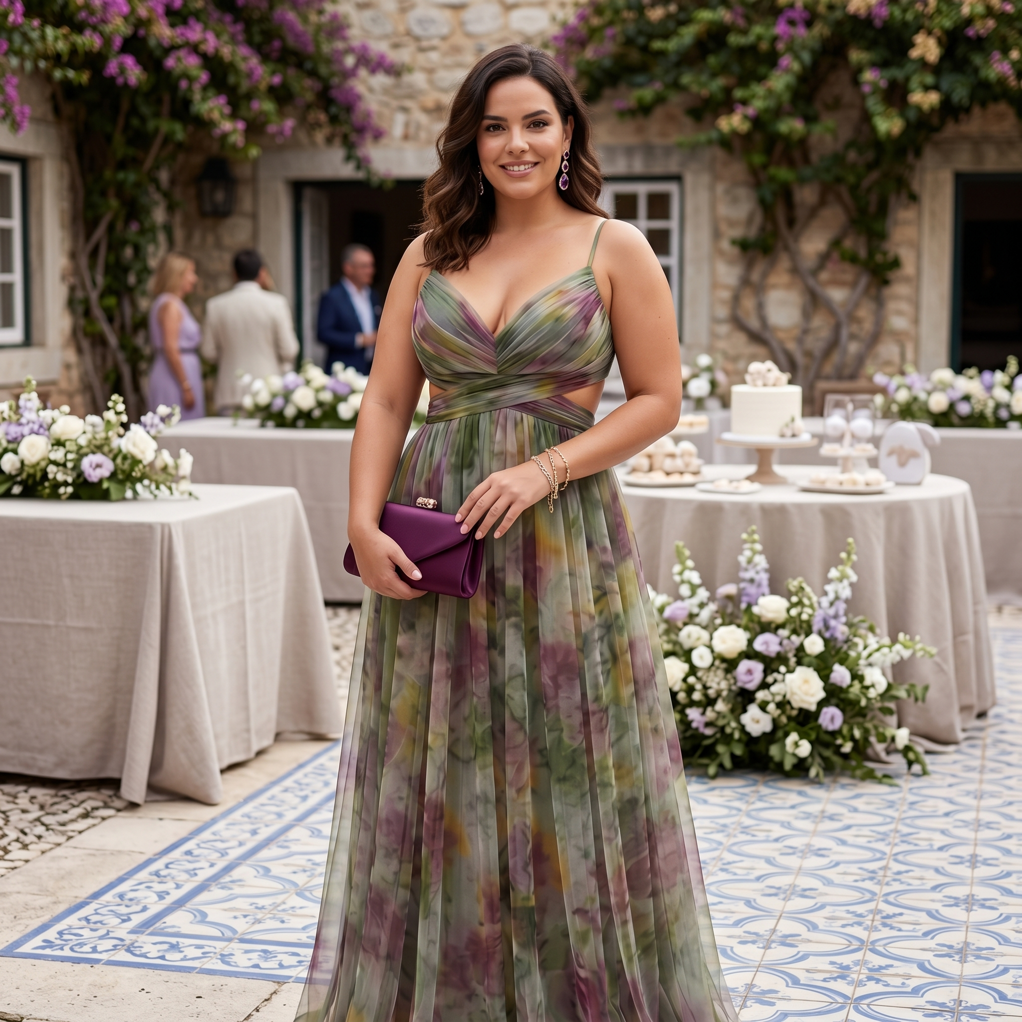 Helena | Vestido de Gala en Tul con Estampado Acuarelado