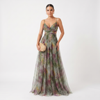 Helena | Vestido de Gala en Tul con Estampado Acuarelado
