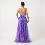Helena | Vestido de Gala en Tul con Estampado Acuarelado