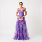 Helena | Vestido de Gala en Tul con Estampado Acuarelado