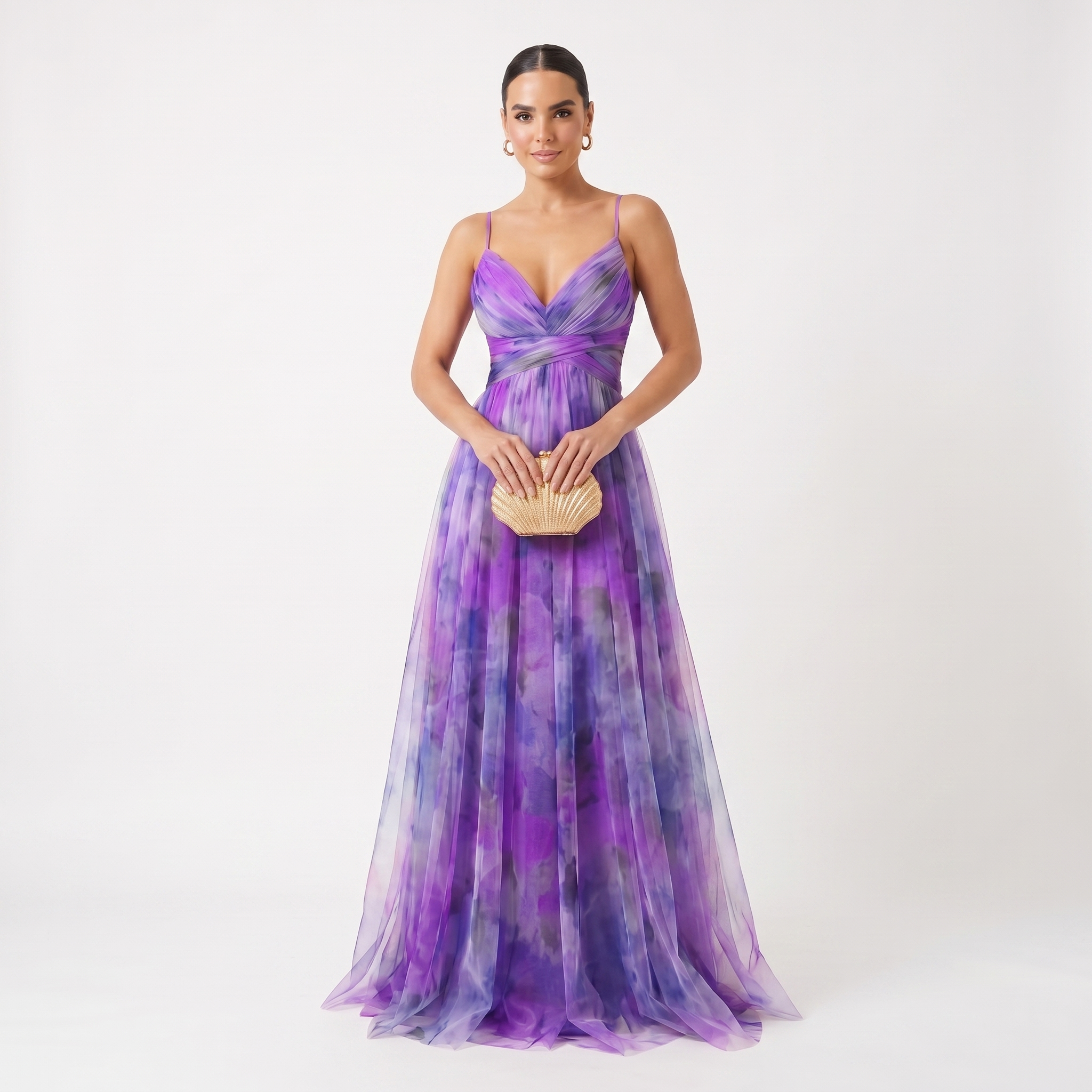 Helena | Vestido de Gala en Tul con Estampado Acuarelado