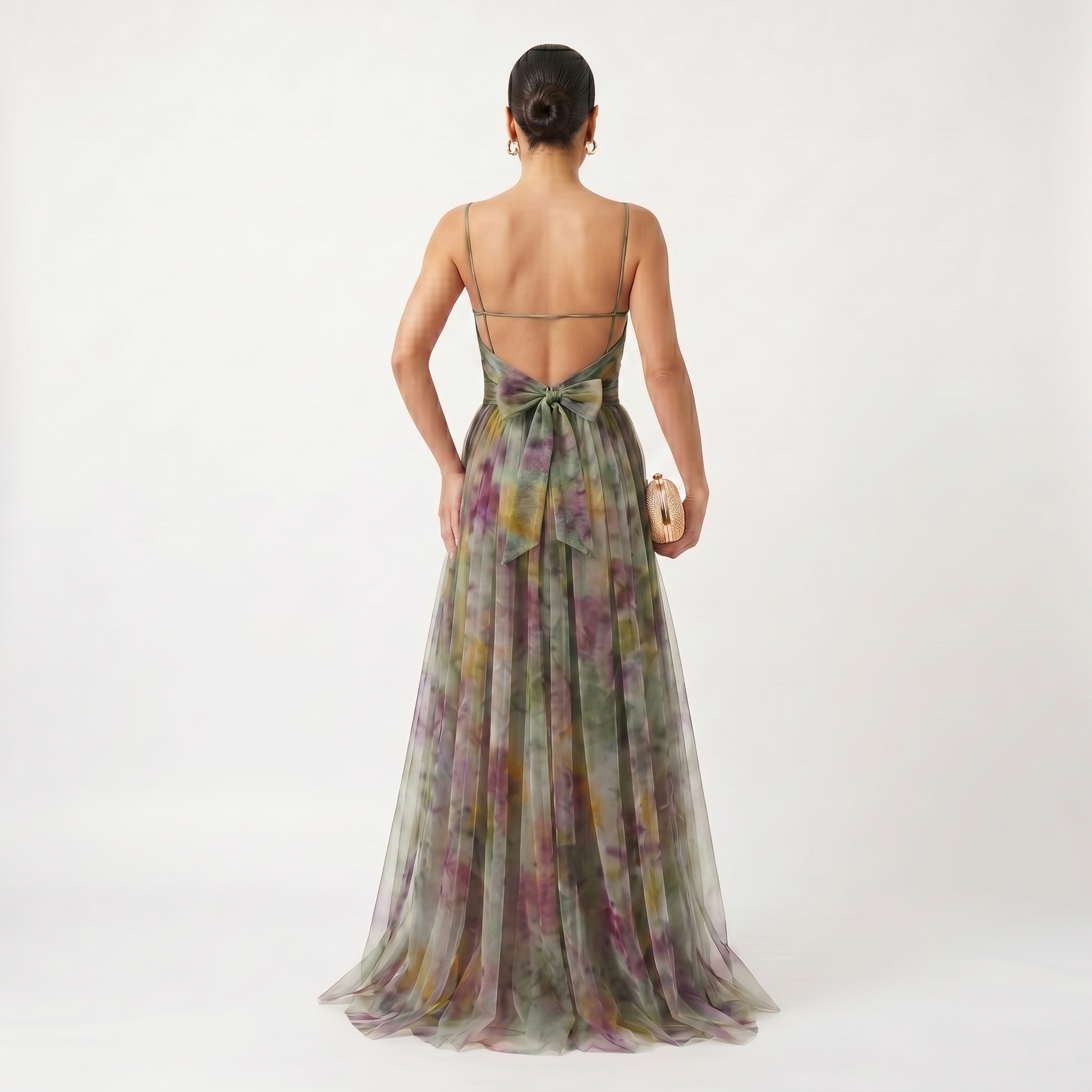 Helena | Vestido de Gala en Tul con Estampado Acuarelado