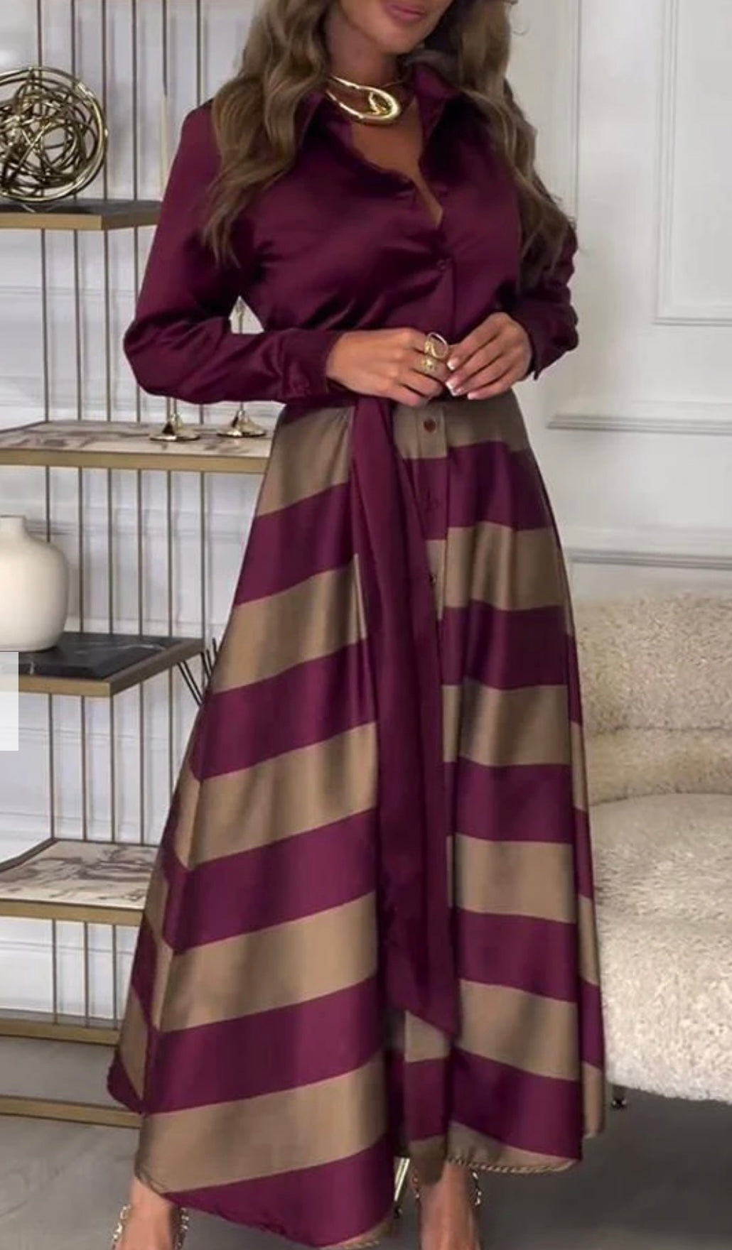 CALISTA™ | Vestido de Rayas de Satén