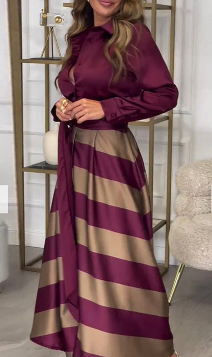 CALISTA™ | Vestido de Rayas de Satén