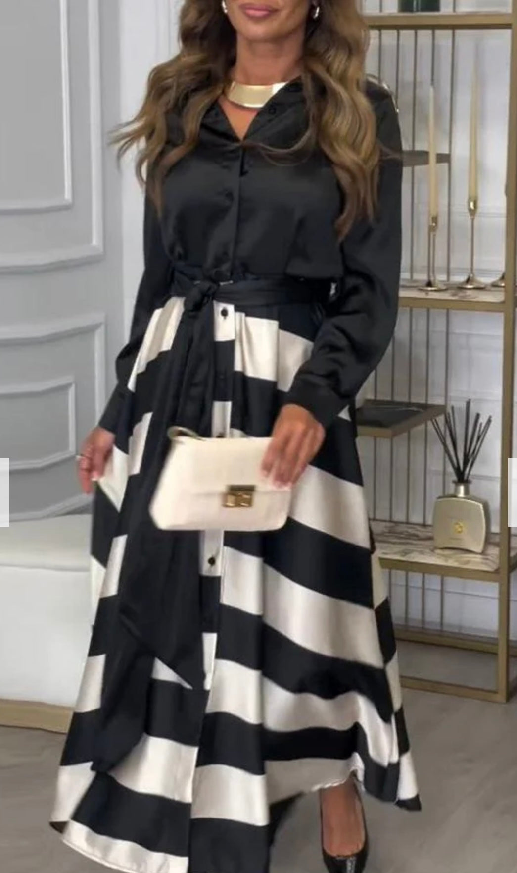 CALISTA™ | Vestido de Rayas de Satén