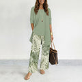Green Tropical Print Three Piece Set