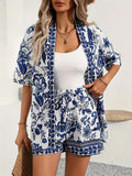 Clea | Women's Floral Kimono Cardigan and Shorts Two Piece Set