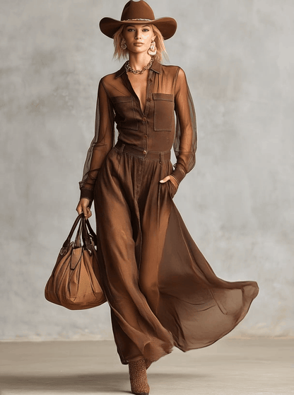 Carmen | Vestido Maxi de Algodón Marrón ElenaDuval