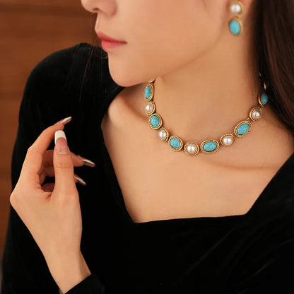 Conjunto Antiguo de Perlas y Turquesa