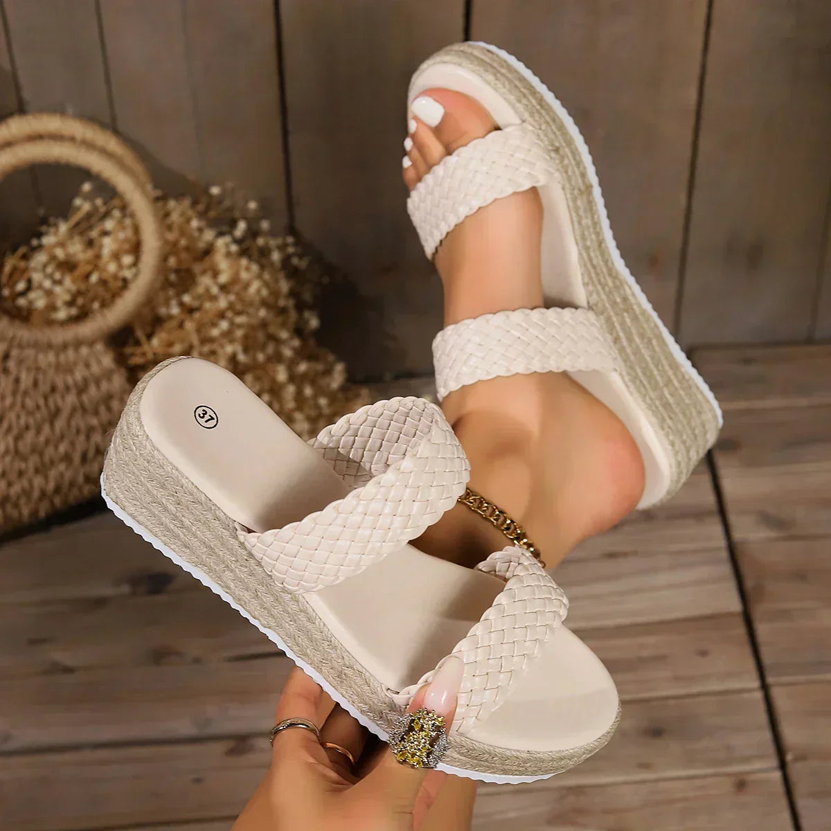 Elle | Women's Woven Platform Flat Sandals