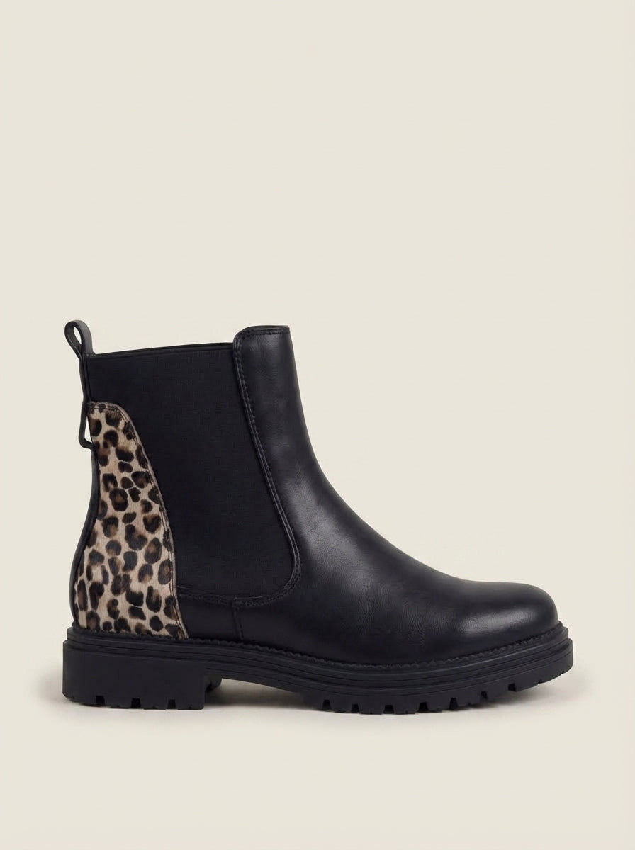 Alba | Botas Chelsea Negras con Leopardo