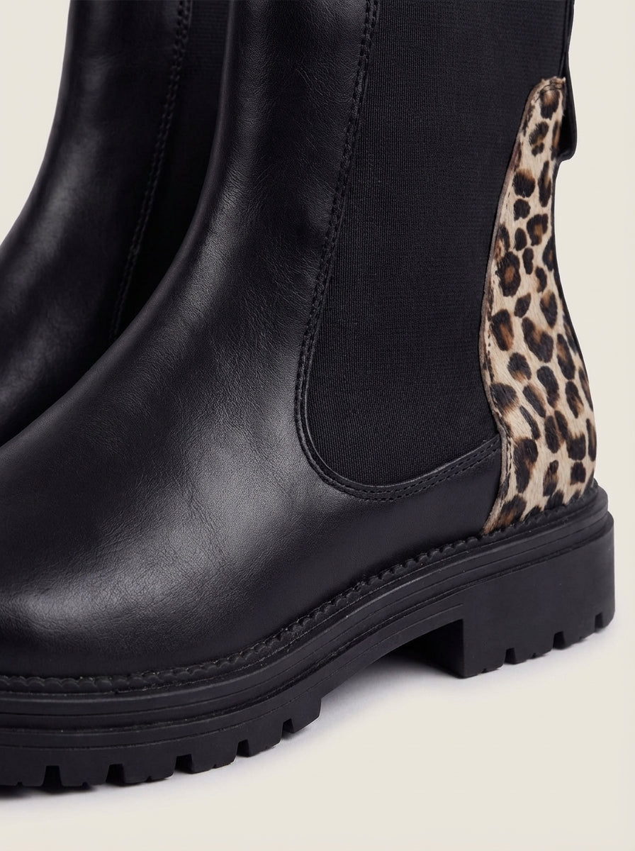 Alba | Botas Chelsea Negras con Leopardo