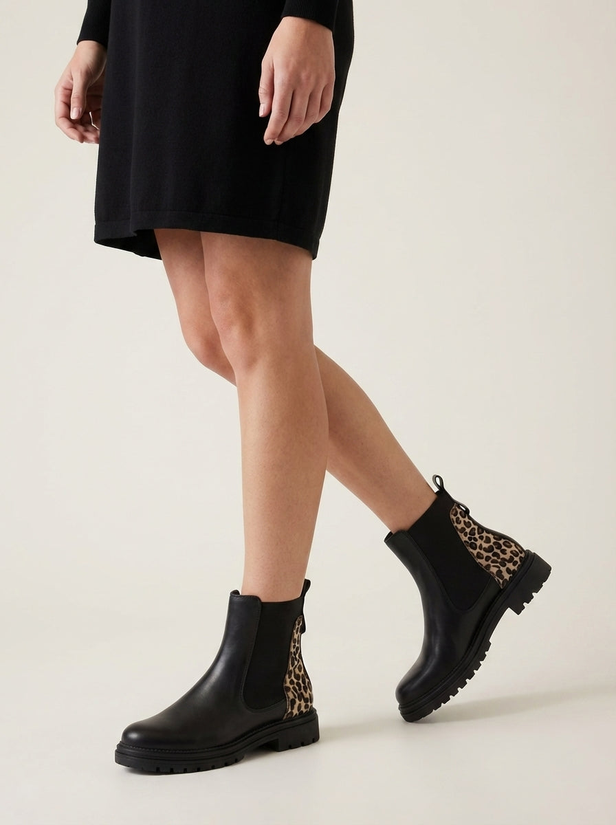 Alba | Botas Chelsea Negras con Leopardo