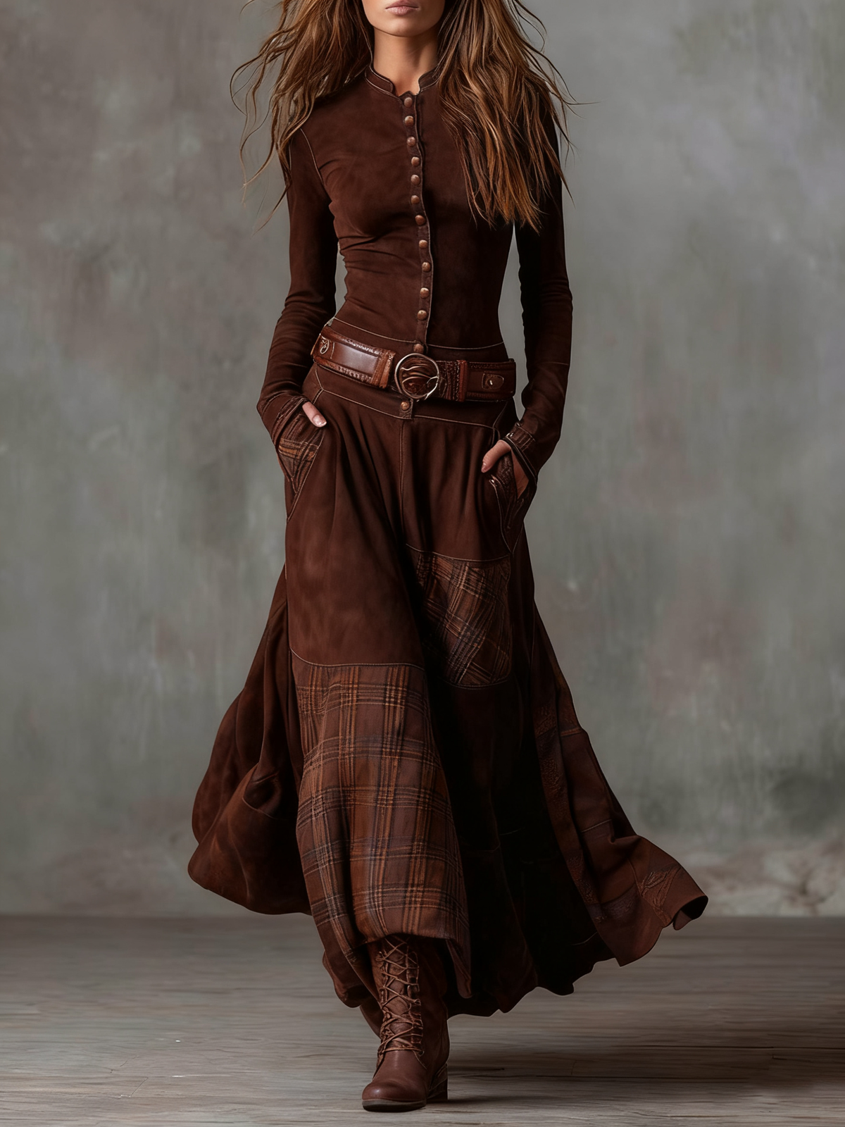 Helena | Vestido Maxi de Ante con Cinturón