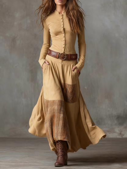 Helena | Vestido Maxi de Ante con Cinturón