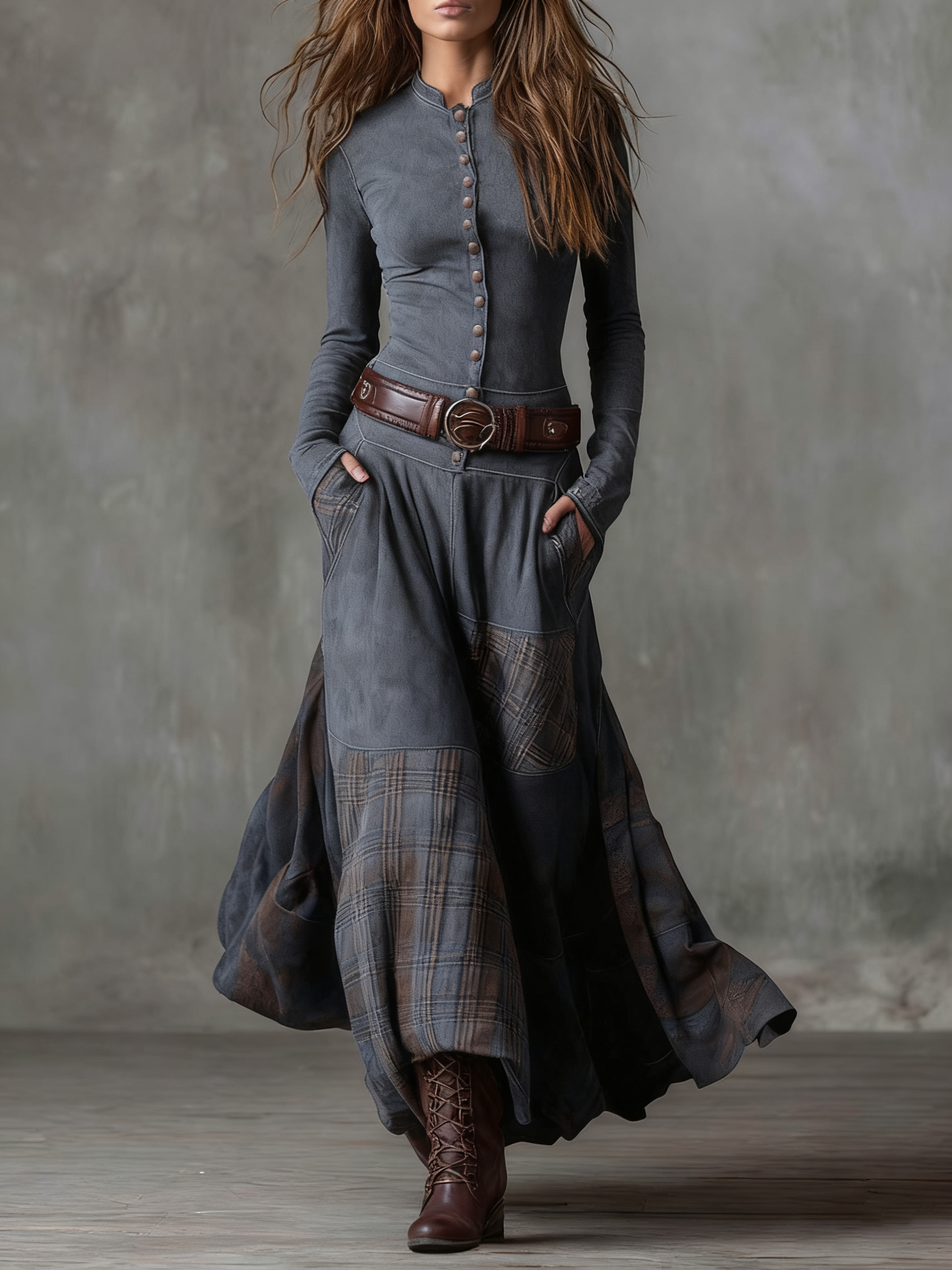 Helena | Vestido Maxi de Ante con Cinturón