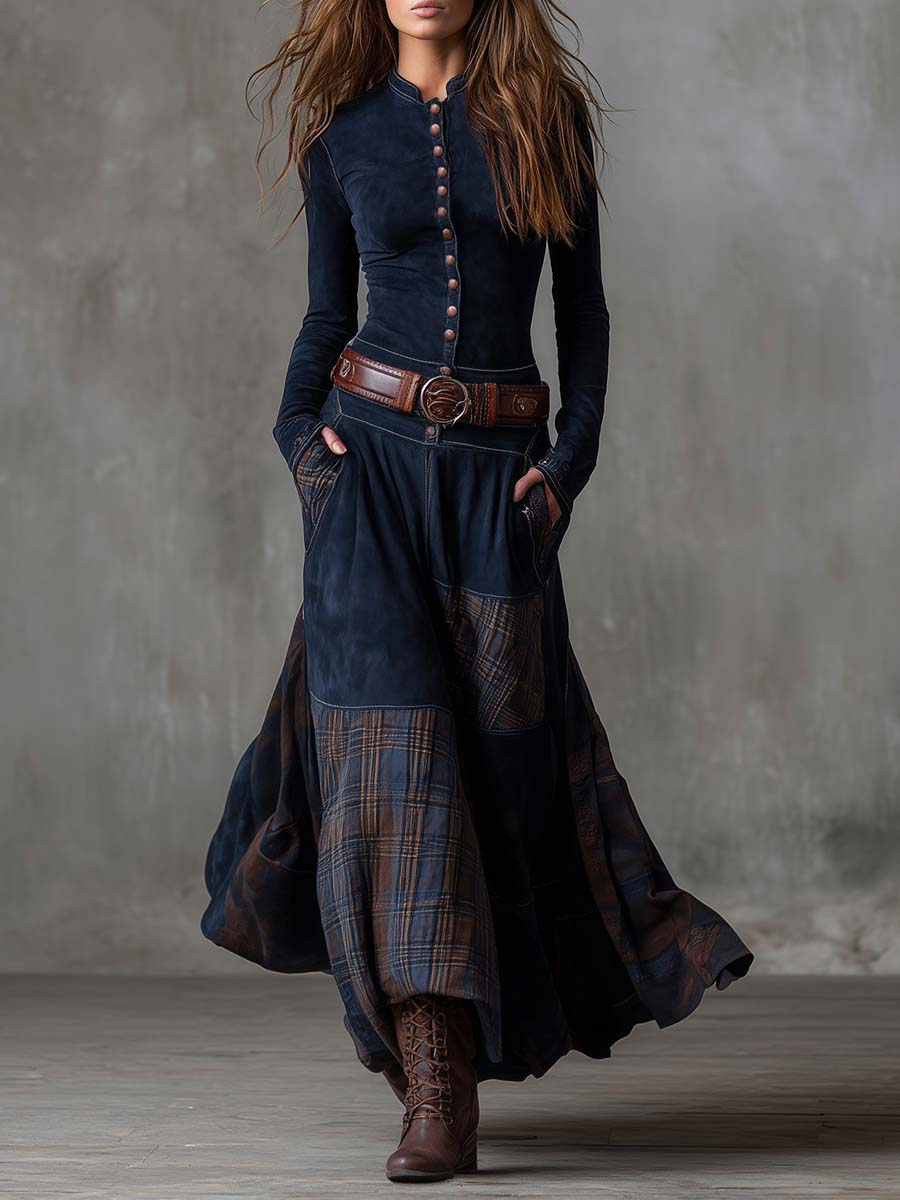Helena | Vestido Maxi de Ante con Cinturón