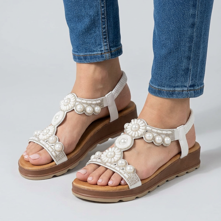 Adela | Sandalias Planas con Perlas