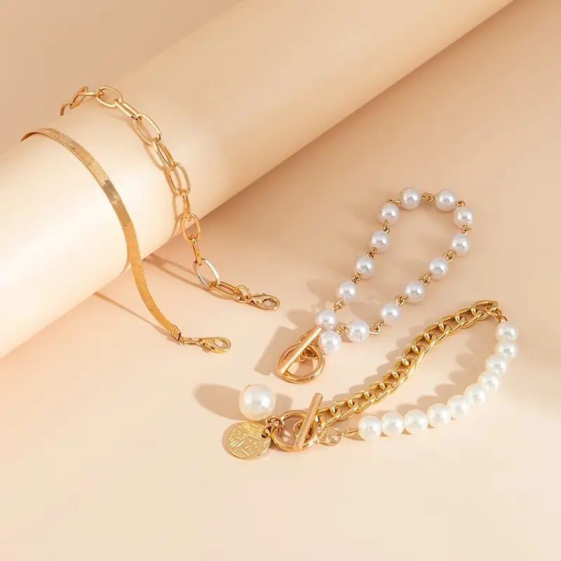 Conjunto de Pulseras de Perlas Superpuestas