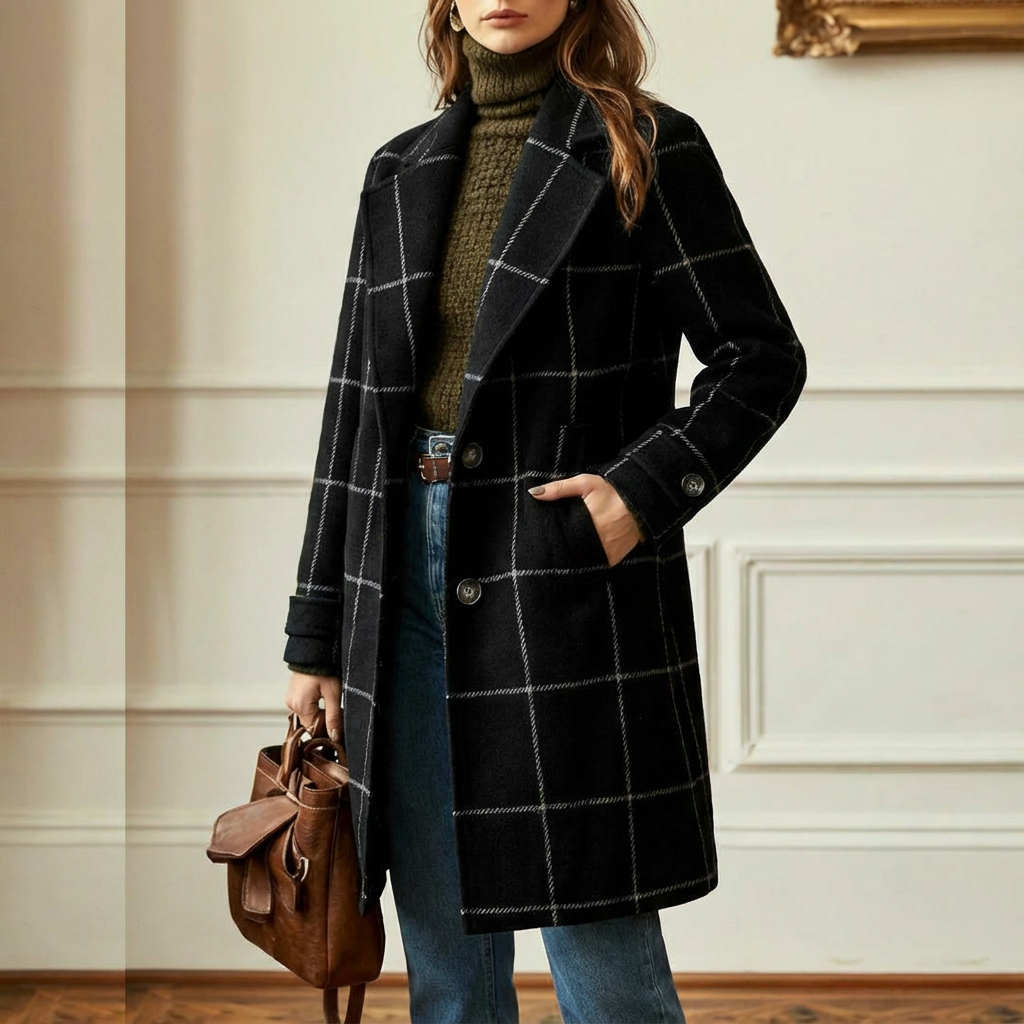 Kensington | Abrigo de Cuadros con Cuello de Solapa