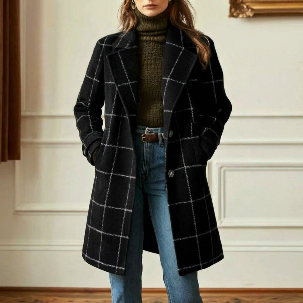 Kensington | Abrigo de Cuadros con Cuello de Solapa