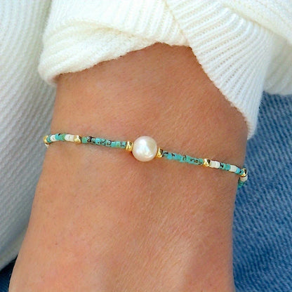 Pulsera Minimal de Perlas y Turquesa