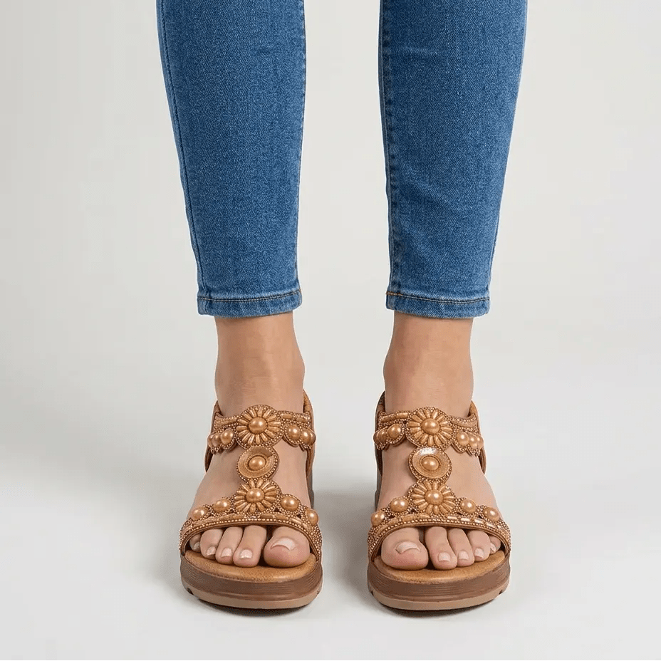 Adela | Sandalias Planas con Perlas - Elena Duval