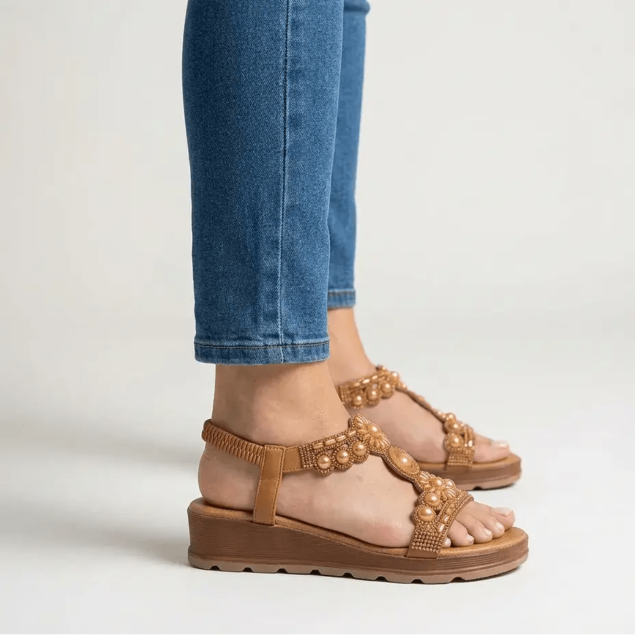Adela | Sandalias Planas con Perlas - Elena Duval