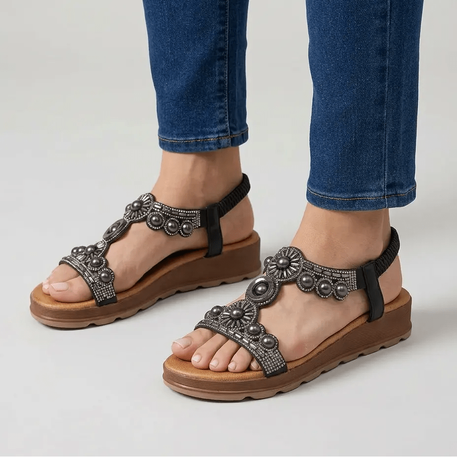 Adela | Sandalias Planas con Perlas - Elena Duval