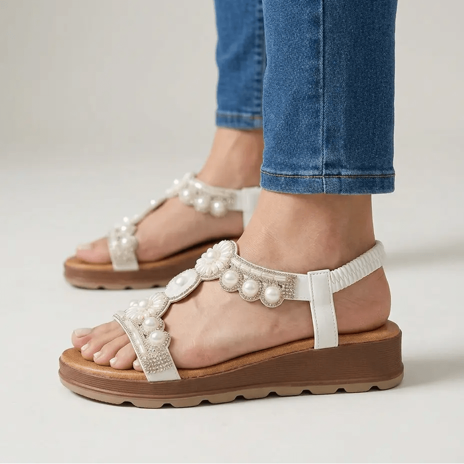 Adela | Sandalias Planas con Perlas - Elena Duval