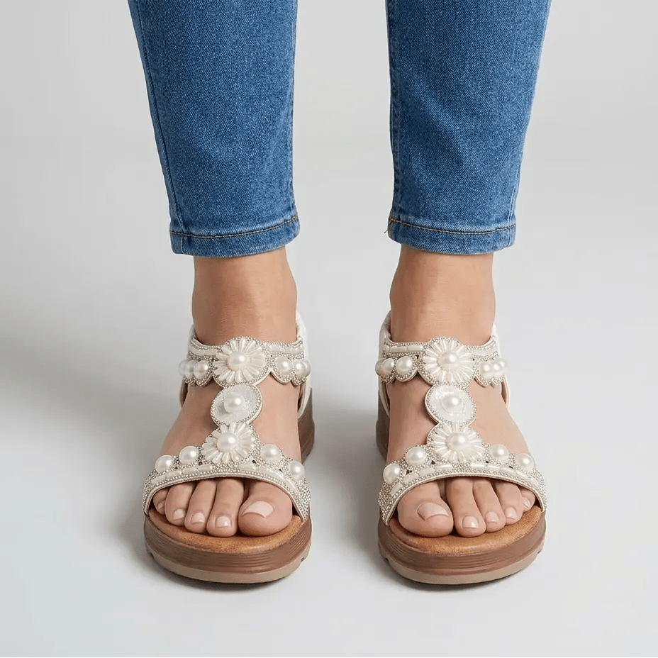 Adela | Sandalias Planas con Perlas - Elena Duval