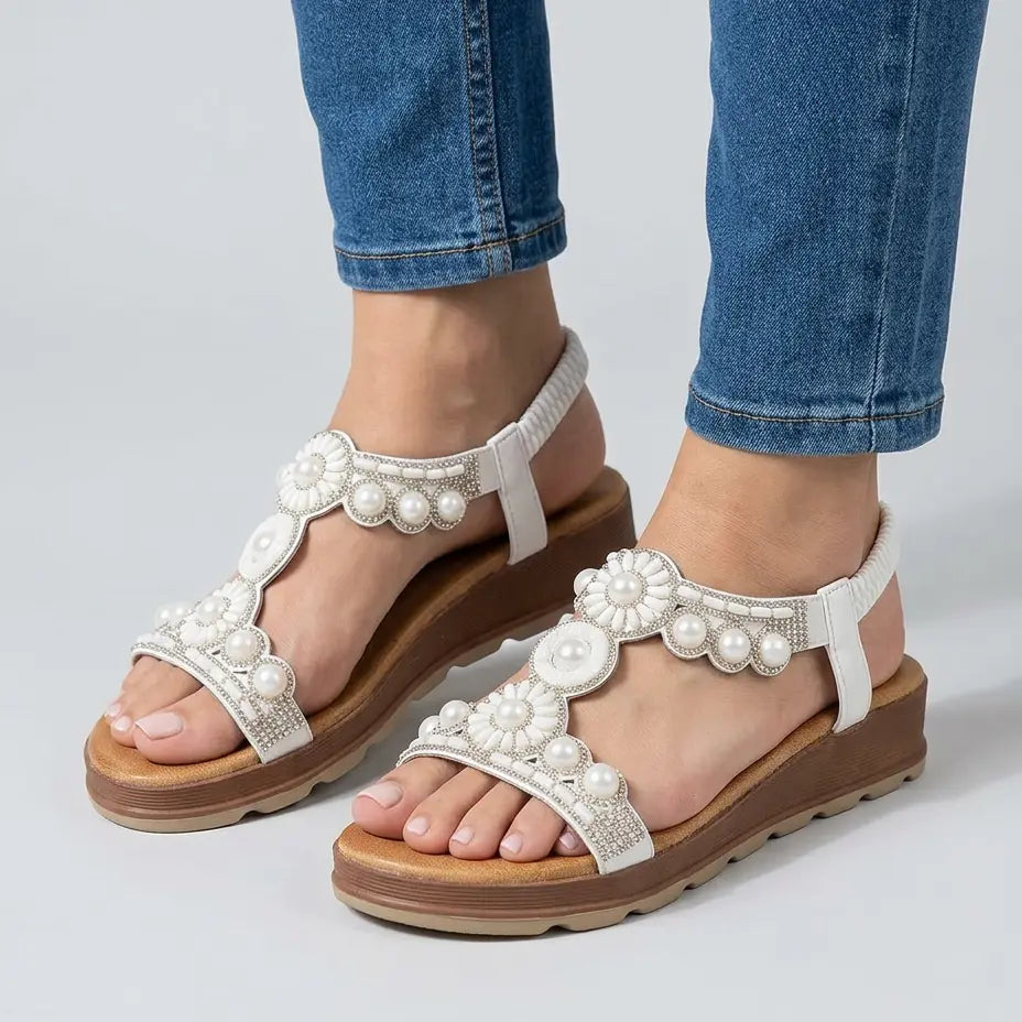 Adela | Sandalias Planas con Perlas - Elena Duval