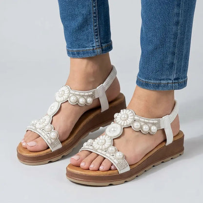 Adela | Sandalias Planas con Perlas - Elena Duval