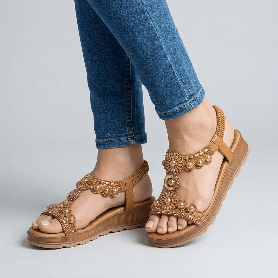 Adela | Sandalias Planas con Perlas - Elena Duval