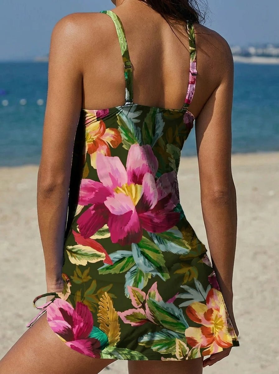 Adriana - Bañador Gráfico Floral con Short, Efecto Vientre Plano - Elena Duval