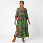 Amélia - Vestido Midi Padrão Abstrato