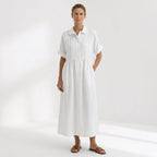 Helena - Vestido Linho Pregas e Botões