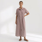 Helena - Vestido Linho Pregas e Botões