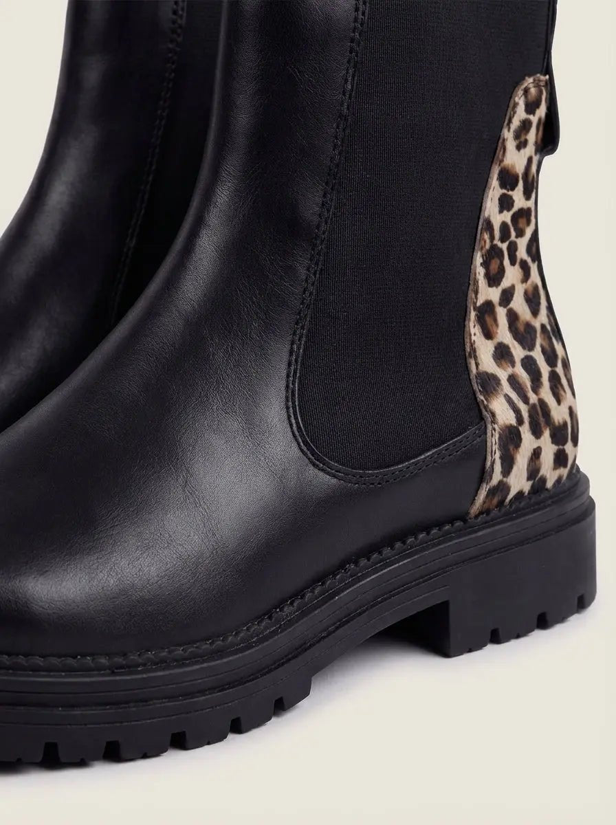 Alba | Botas Chelsea Negras con Leopardo - Elena Duval