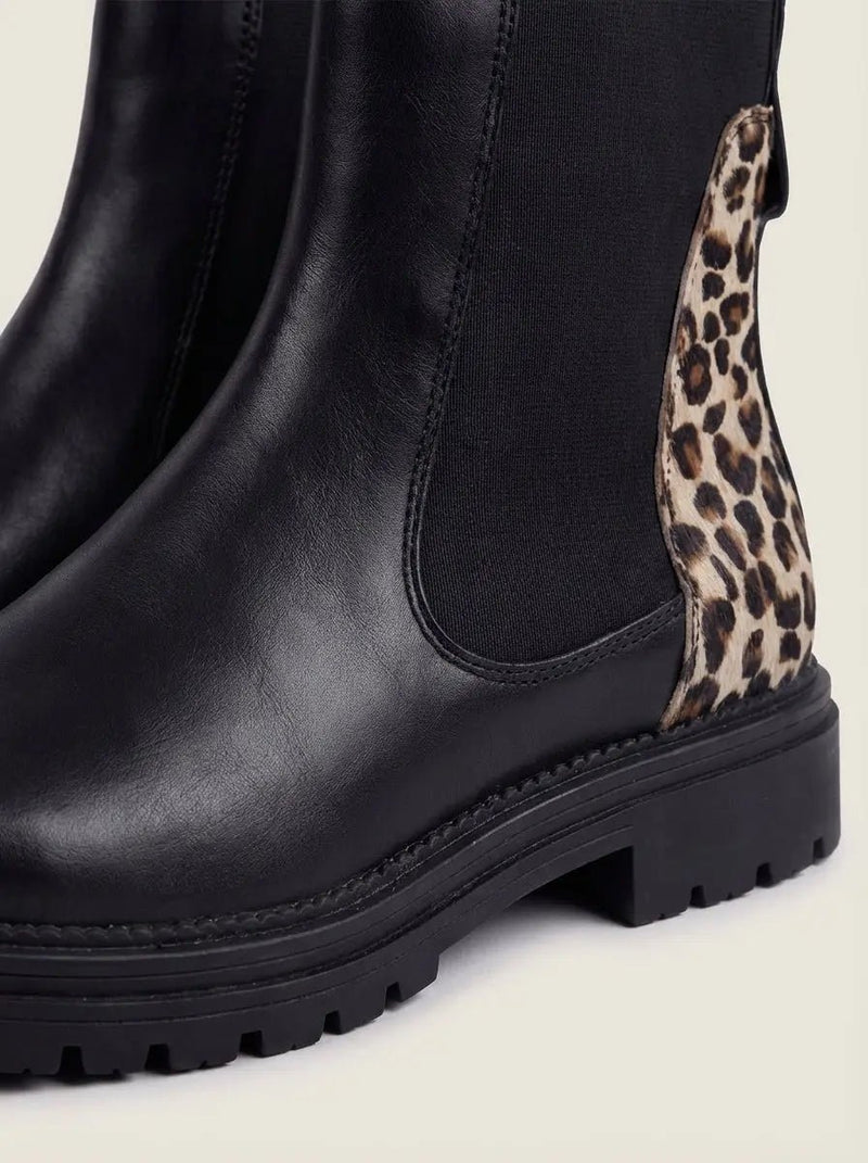 Alba | Botas Chelsea Negras con Leopardo - Elena Duval