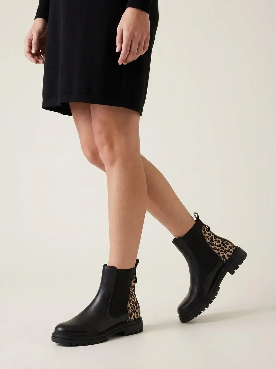Alba | Botas Chelsea Negras con Leopardo - Elena Duval